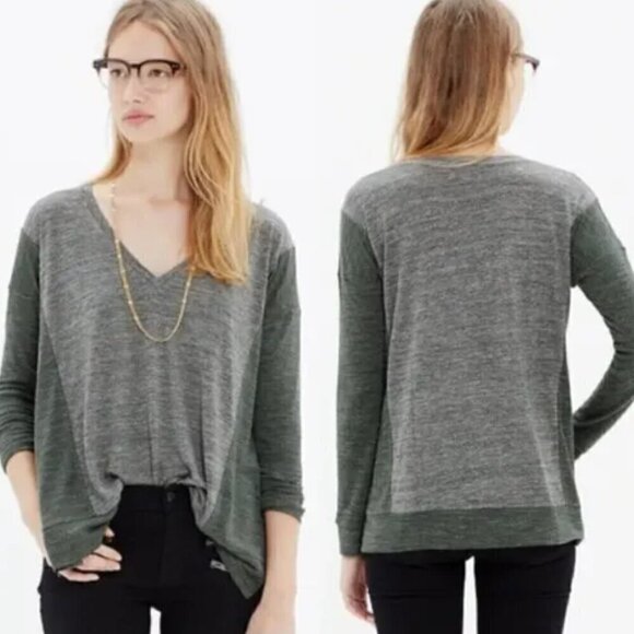 Madewell All Around Tee Colorblock Two-Tone Gray Size M Oversized Lagenlook EUC - Picture 1 of 7